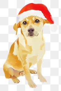 PNG Dog wearing santa hat illustration white cute.