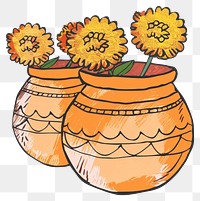 PNG Cute Pots of Marigold in Diwali pots illustration marigold.