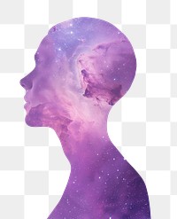 PNG Double exposure space portrait purple silhouette ethereal.