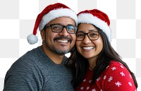 PNG Christmas hispanic couple happy hats portrait.