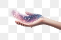 PNG Hand holding the galaxy celestial particles mystical.