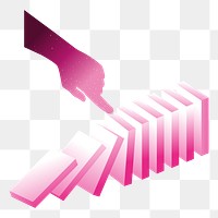 PNG Hand toppling pink dominoes, transparent background