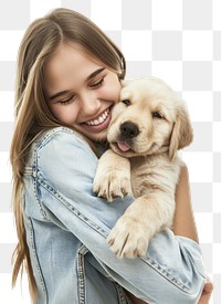 PNG Happy woman hugging adorable puppy