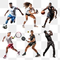 PNG athlete sports people element set, transparent background