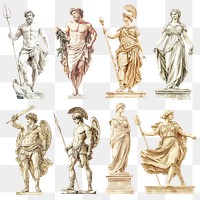 PNG watercolor ancient statue design element set, transparent background