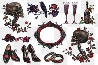 PNG Gothic elegance with dark roses on transparent background