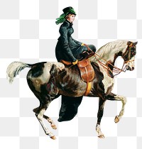 Horsewoman png vintage illustration on transparent background. Remixed by rawpixel.