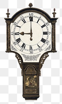 PNG Clocks: a bracket clock formerly in the possession of the East India Company. Process print. Element on transparent background.. Element on transparent background.