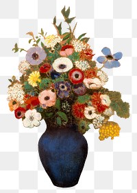 PNG vintage illustration. Odilon Redon flowers on transparent background.