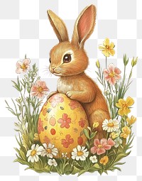 PNG Easter egg with bunny vibrant flowers rabbit.