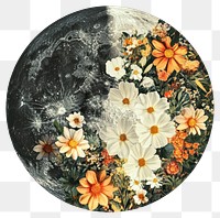 PNG Flower Collage Halloween full moon flowers illustration pattern.