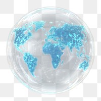 PNG World map on bubble globe blue continents.