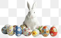 PNG Rabbit sitting easter eggs bunny colorful vibrant.