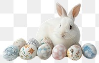 PNG Rabbit sitting easter eggs colorful animal pastel.