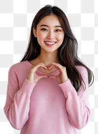 PNG Asian half american woman wearing pink long sleeves happy smile heart.