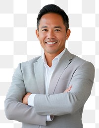 PNG Portrait of successful asian half american businessman in his 40s professional crossed smiling.