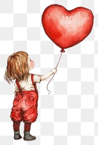 PNG Girl holding a heart balloon illustration red.