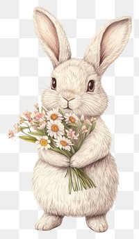 PNG Easter rabbit illustration flowers bouquet.