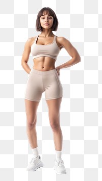 PNG Full body of happy athletic mixed race woman with six pack in pastel intimate sport apparel sports exercise fitness.