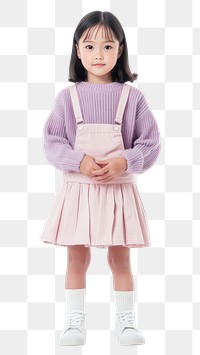 PNG Full body of young girl wearing light pink skirt overalls child portrait sneakers.