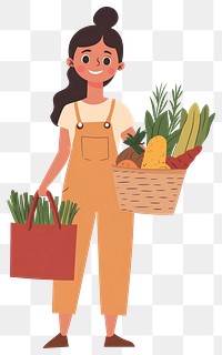 PNG Woman grocery shopping illustration produce basket.