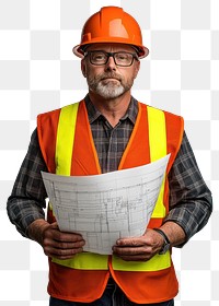 PNG Middle-Aged Engineer vest blueprint engineer.