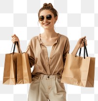 PNG Young woman shopping bags sunglasses.