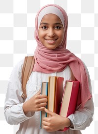 PNG Young muslim girl student smile confident.