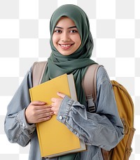 PNG Young muslim girl smile backpack positive.