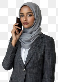 PNG Portrait of mixed black race muslim woman wearing hijab professional business photo.