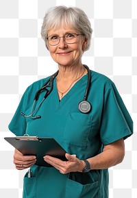 PNG Senior Nurse stethoscope clipboard holding.