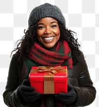 PNG Black woman in winter scarf clothing festive.