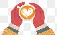 PNG Hands in gloves holding a cup coffee illustration sweater.