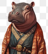 PNG A Baby Hippopotamus wearing with Viking warrior costume animal hippo painting.