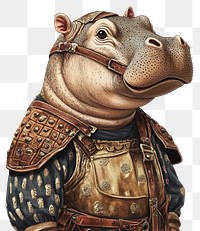 PNG A Baby Hippopotamus wearing with Viking warrior costume animal hippo anthropomorphic.