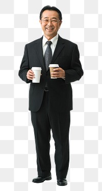 PNG An Japanese man cups smiling coffee.