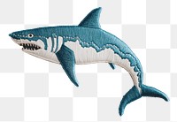 PNG A shark in embroidery style fabric embroidered decorative.