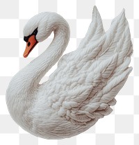 PNG A swan in embroidery style fabric white decorative.