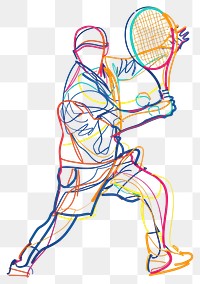 PNG Line drawing tennis player art colorful sketch.