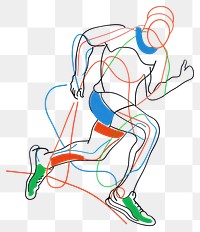 PNG Line drawing runner player art colorful illustration.