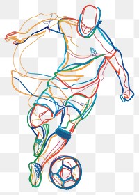 PNG Line drawing soccer player art continuous colorful.