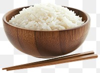 PNG White rice in a wooden bowl chopsticks cooked food.