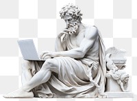 PNG Greek sculpture using computer laptop statue art.