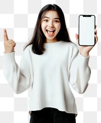 PNG Asian woman phone sweater screen.