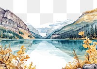 PNG Lake Louise in Canada lake watercolor landscape.