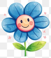 PNG Cute smiling blue flower illustration style art.