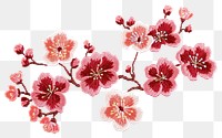 PNG Embroidery sakura blossom flowers decorative.