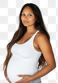 PNG American indian pregnant woman wearing white tank top and baggy jeans portrait female photo.