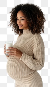 PNG Mixed race pregnant woman sweater milk holding.