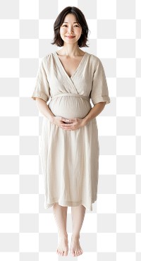 PNG Happy french half japanese pregnant woman standing and smiling dress linen pregnancy.